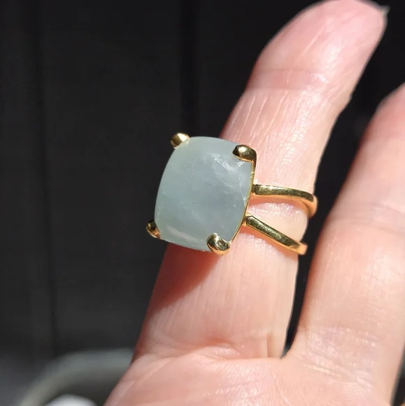 12k Aquamarine cushion cut 24k gold ring sz7 - Picture 5 of 9